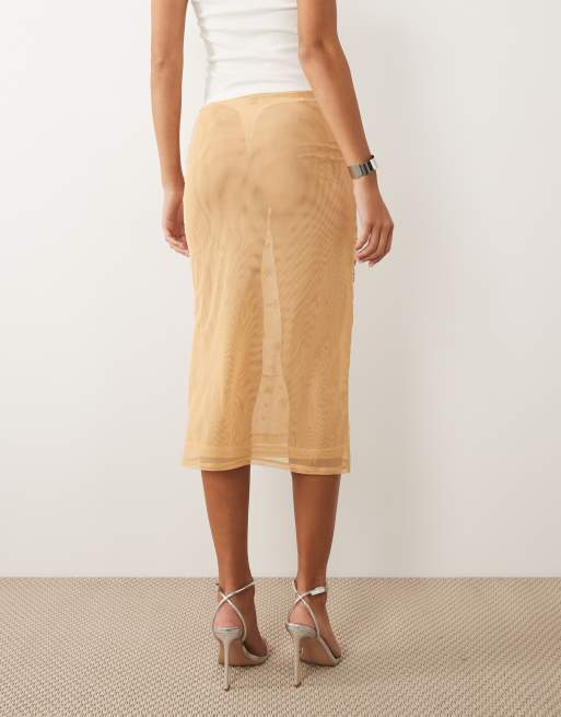ASOS DESIGN – Netzstoff-Maxirock in Cremeweiß mit verstreuter Verzierung, 5 von 5