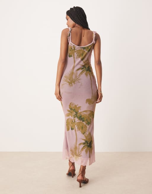 ASOS DESIGN – Netzstoff-Midikleid mit Vintage-Blumenprint und Rüschenträgern, 3 von 4
