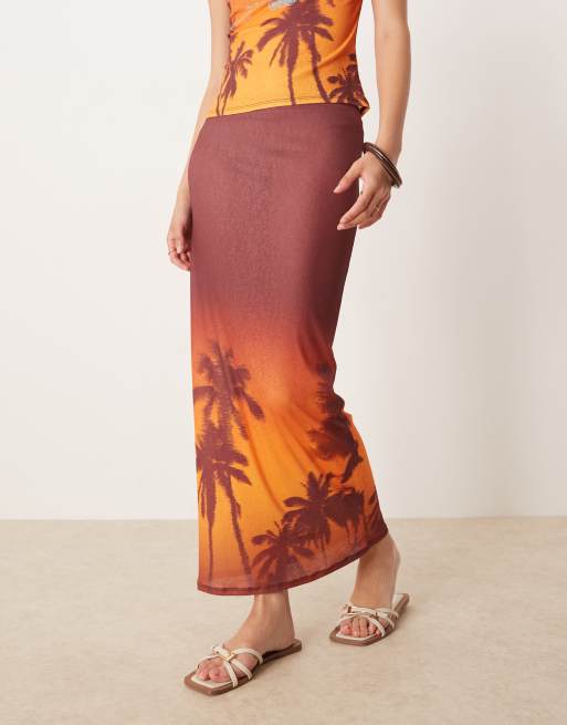 ASOS DESIGN – Netzstoff-Midirock mit Bahamas-Palmen-Print, 2 von 5