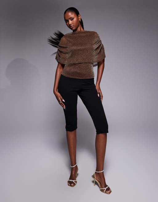 ASOS DESIGN – Netzstoff-Oberteil in glitzerndem Braun mit Cape-Overlay, 3 von 4