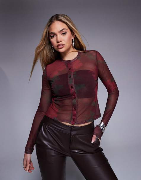 ASOS DESIGN – Netzstoff-Strickjacke mit Blumenmuster und durchgehender Knopfleiste - view 1