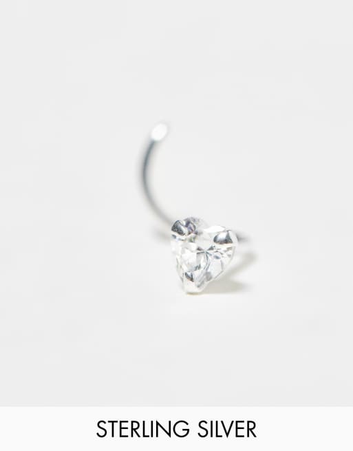 ASOS DESIGN - Neuspiercing van sterling zilver met hartvormig kristal in zilver