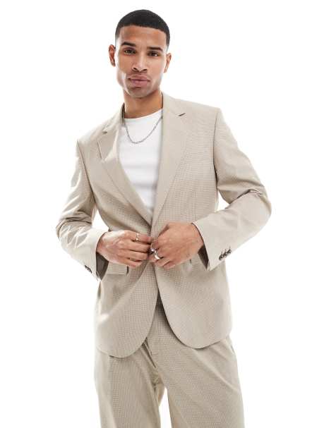 ASOS DESIGN - Neutral habitjakke med pepitatern i slim fit - view 1