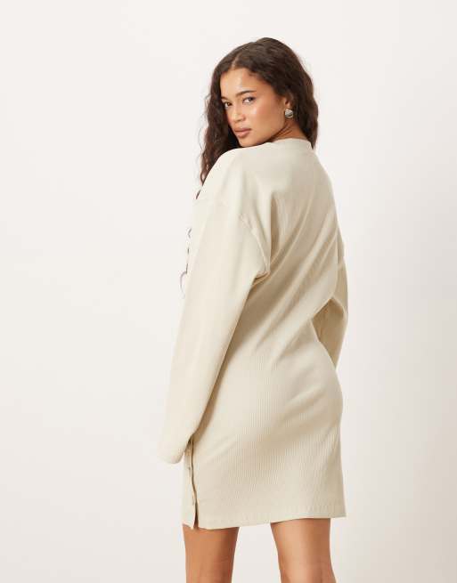 ASOS DESIGN - Neutral minikjole med rund hals og knapdetaljer i bred ribstrik, 4 af 4