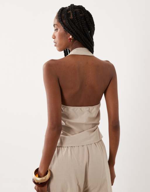 ASOS DESIGN - Neutral ærmeløs top i hørblanding - Del af sæt, 4 af 4