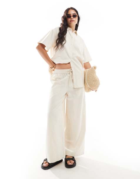 ASOS DESIGN – Neutrala vida byxor i linnemix - view 1