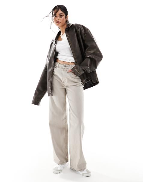 ASOS DESIGN - Neutralfarvede dad-jeans med vide ben - view 1