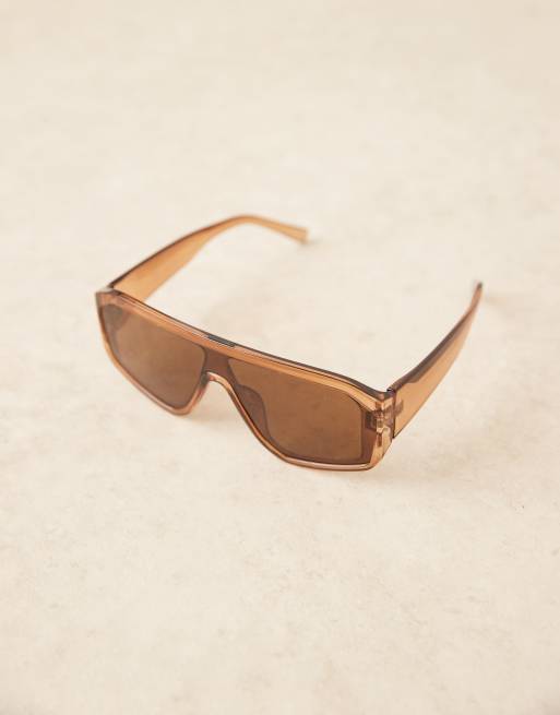 ASOS DESIGN - Neutralfarvede solbriller med flad brynstang og brune glas, 2 af 3
