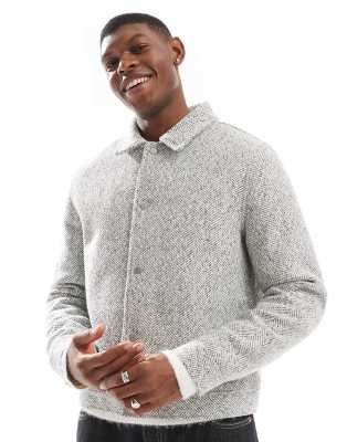 ASOS DESIGN - Neutralfarvet Harrington-jakke i uldlook med sildebensmønster - view 1
