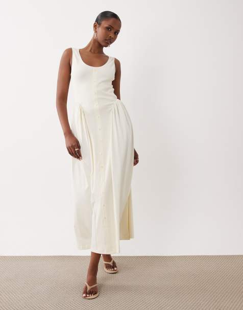 ASOS DESIGN - Neutralfarvet midikjole med knapper og picot-kant - view 1