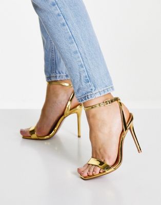 ASOS DESIGN Neva barely there heeled sandals in gold | ASOS