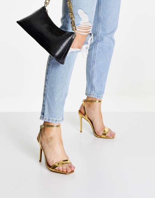 ASOS DESIGN Neva barely there heeled sandals in gold