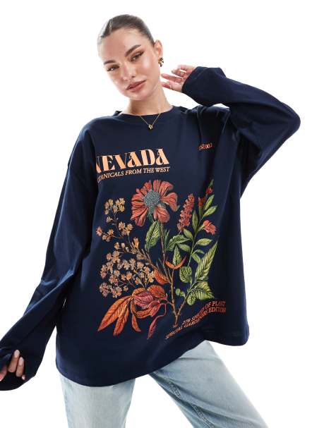 ASOS DESIGN Nevada botanical flower graphic long sleeve t-shirt - view 1
