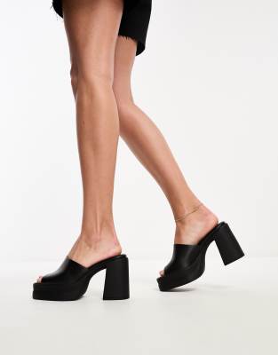 Asos Design Harmonize Mid Heeled Platform Mules In Black In Black