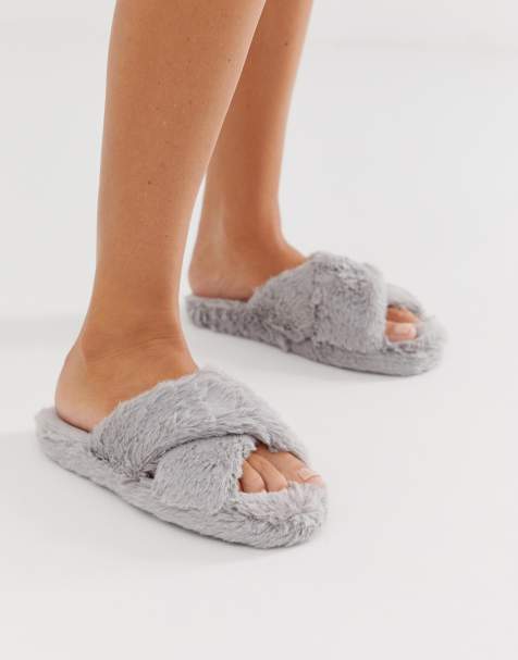 ASOS DESIGN – Neve – Graue Slider mit überkreuzten Riemen