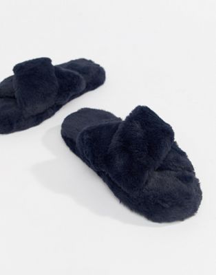ASOS DESIGN - Neve - Pantoffels met gekruiste banden-Marineblauw