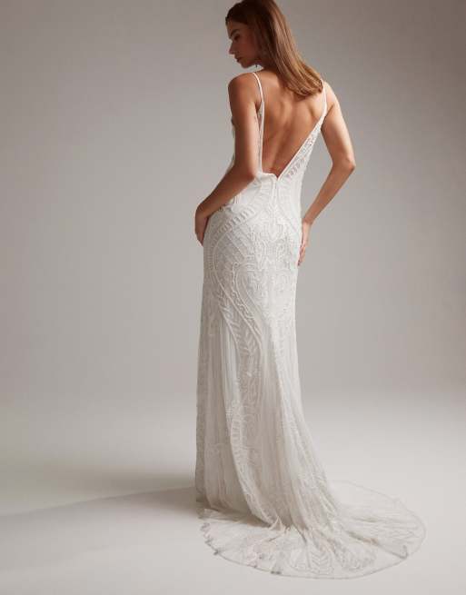 ASOS DESIGN Eugenie beaded lace plunge wedding dress 