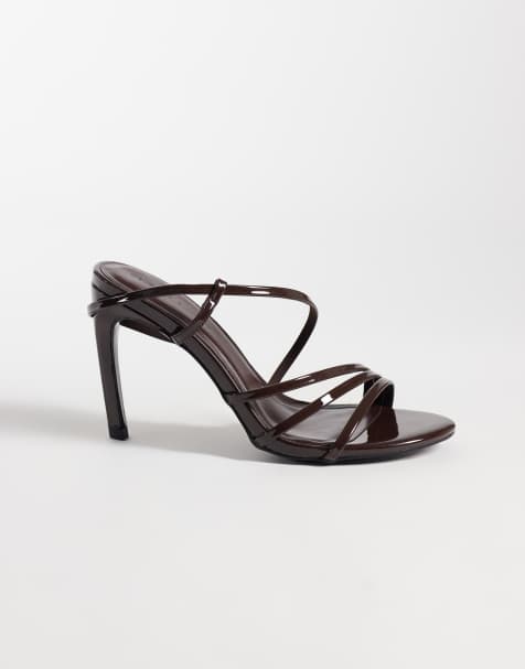 ASOS DESIGN Neverland sandali alti asimmetrici con fascette in vernice color cioccolato - view 1