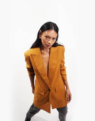 Asos Design New Perfect Long Line Shape Blazer In Honey Brown