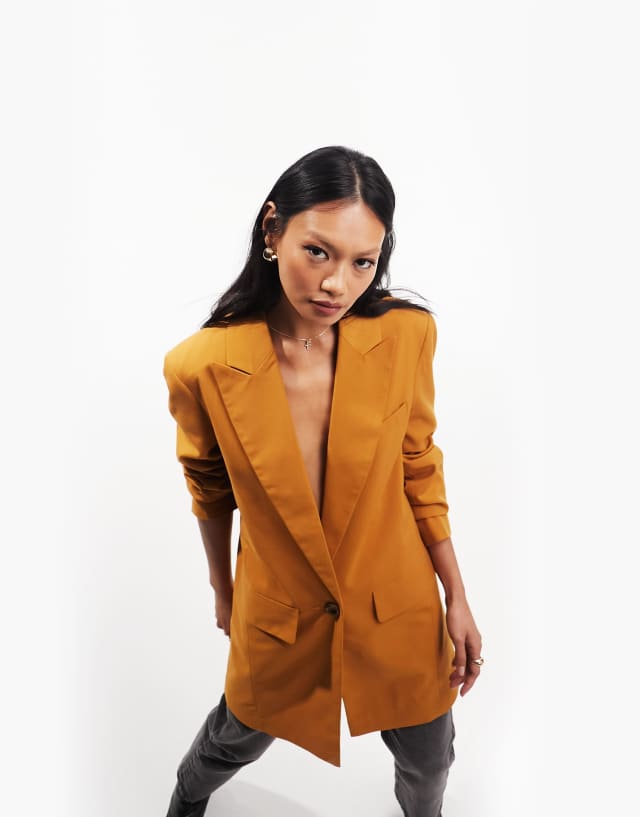 ASOS DESIGN new perfect long line shape blazer in honey brown