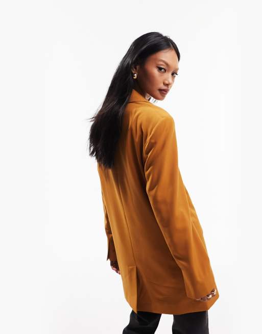 ASOS DESIGN new perfect long line shape blazer in honey brown