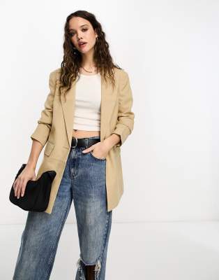 ASOS DESIGN new perfect long line shape blazer in stone