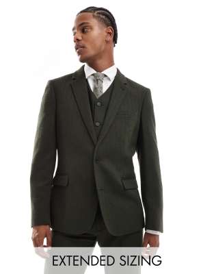 ASOS DESIGN new skinny suit jacket in wool blend olive green herringbone