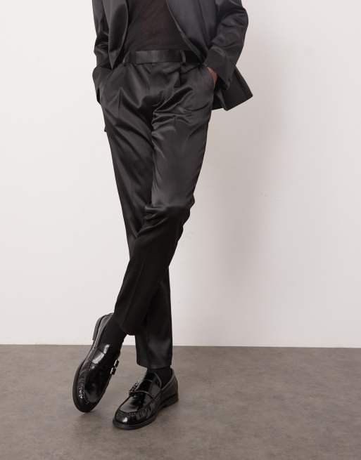 Mens black satin dress pants hotsell