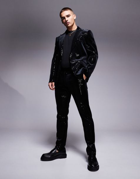 ASOS DESIGN new skinny suit pants in velvet sequin in black - view 1