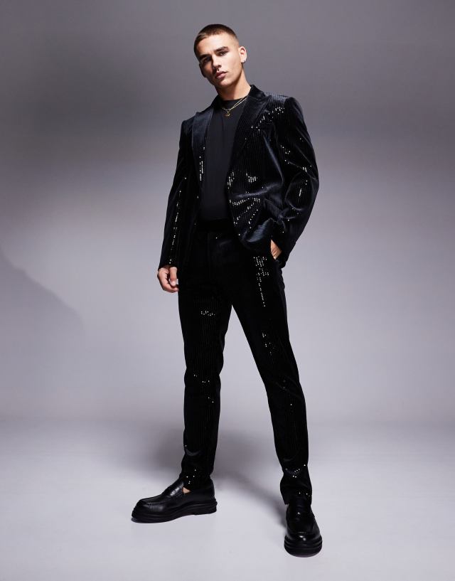 ASOS DESIGN new skinny suit pants in velvet sequin in black | ASOS