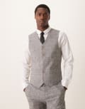 [ASOS DESIGN] ASOS DESIGN New skinny suit waistcoat with linen in grey prince of wales check Chest 42 Regular GREY