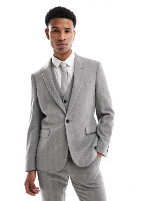 new skinny wool blend suit jacket in gray herringbone