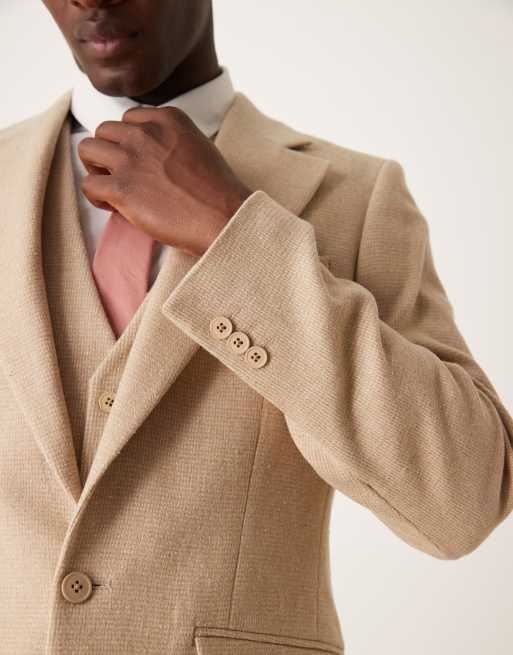ASOS DESIGN New skinny wool mix suit jacket in beige puppytooth, 3 of 5