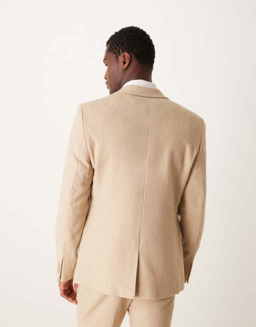 ASOS DESIGN New skinny wool mix suit jacket in beige puppytooth, 4 of 5