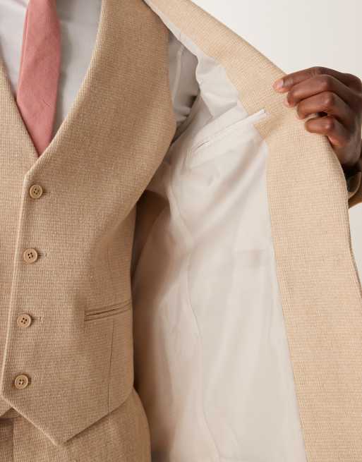 ASOS DESIGN New skinny wool mix suit jacket in beige puppytooth, 5 of 5