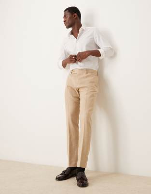 ASOS DESIGN new skinny wool mix suit trouser in beige puppytooth-Neutral