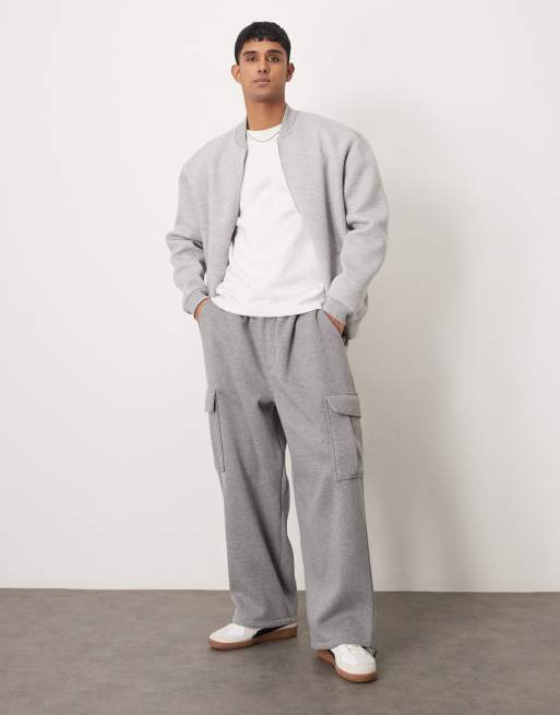 ASOS DESIGN New super baggy fit trackies with utility pockets in dark grey marl