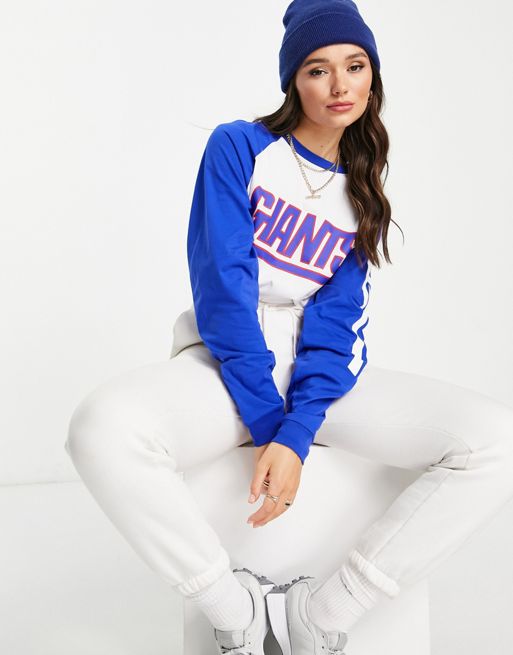 ASOS DESIGN Tall oversized long sleeve T-shirt NFL New York Giants in blue