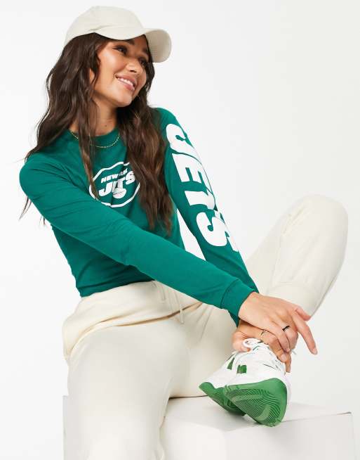 ASOS DESIGN - New York Jets - Gekrompen T-shirt met lange mouwen in groen