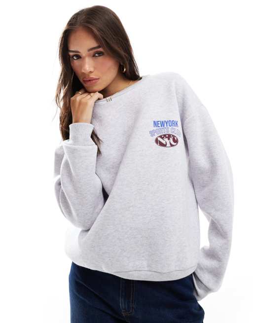 ASOS DESIGN New York sports club sweatshirt in grey marl, 2 of 4