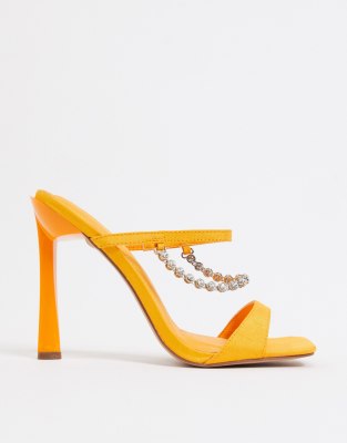 orange heeled mules