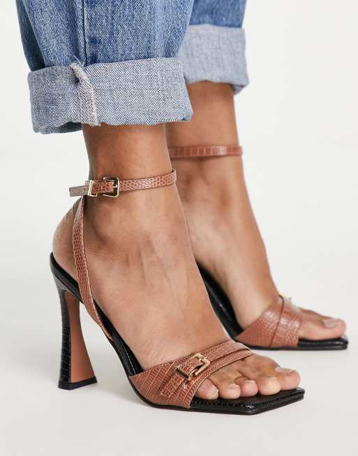 Tan buckle heels sale