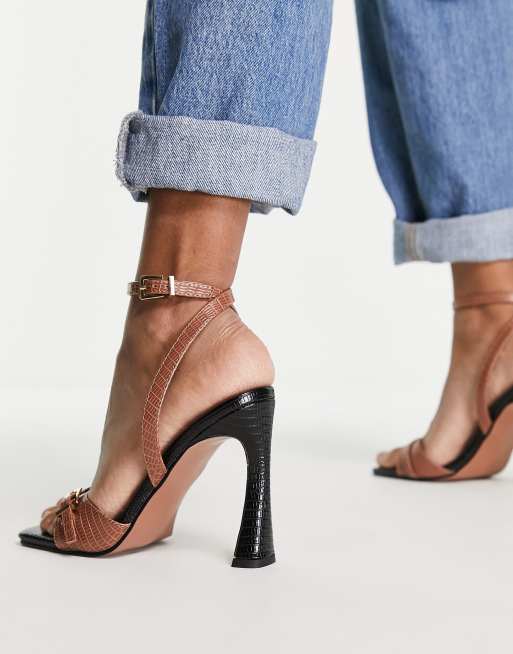 ASOS DESIGN - Newman - Sandaler med spænde og hæl i gyldenbrun og sort, 2 af 4