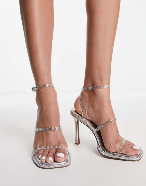 ASOS DESIGN Newport embellished high heeled sandals in clear