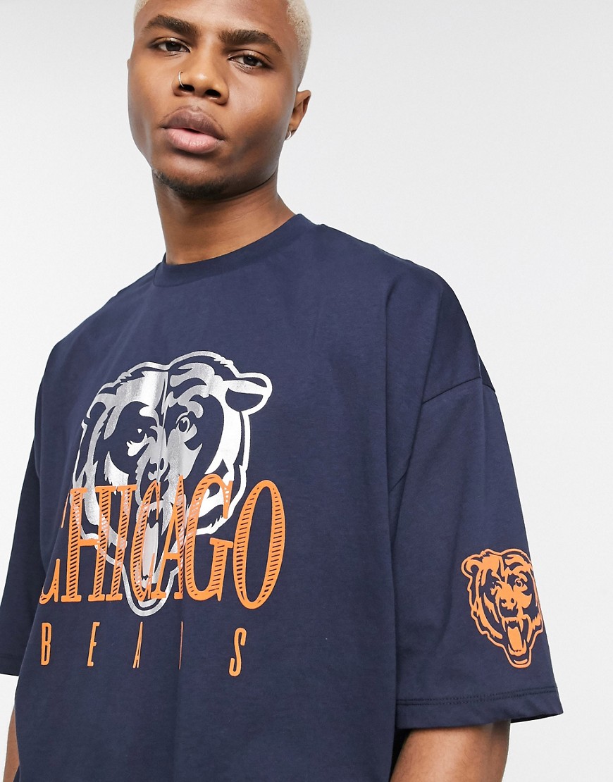 ASOS DESIGN NFL Chicago Bears oversized t-shirt with foil front print and sleeve print-Navy