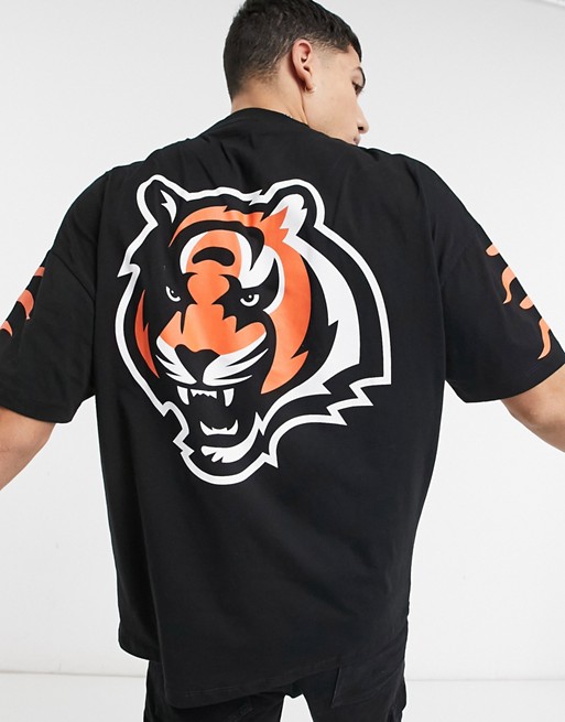 ASOS DESIGN NFL Cincinnati Bengals oversized v neck t-shirt with sleeve print in black