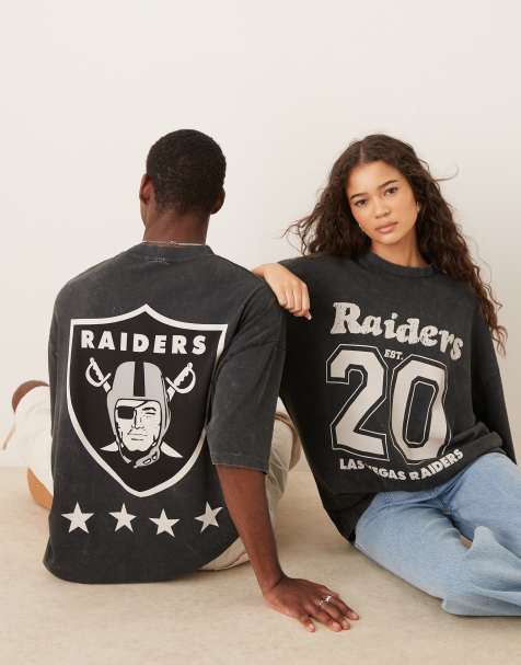 ASOS DESIGN NFL unisex oversized t-shirt with Raiders prints in washed black