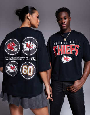 ASOS DESIGN - NFL - Kastiges Unisex-T-Shirt in Schwarz mit Oversize-Schnitt und „Kansas City Chiefs"-Prints