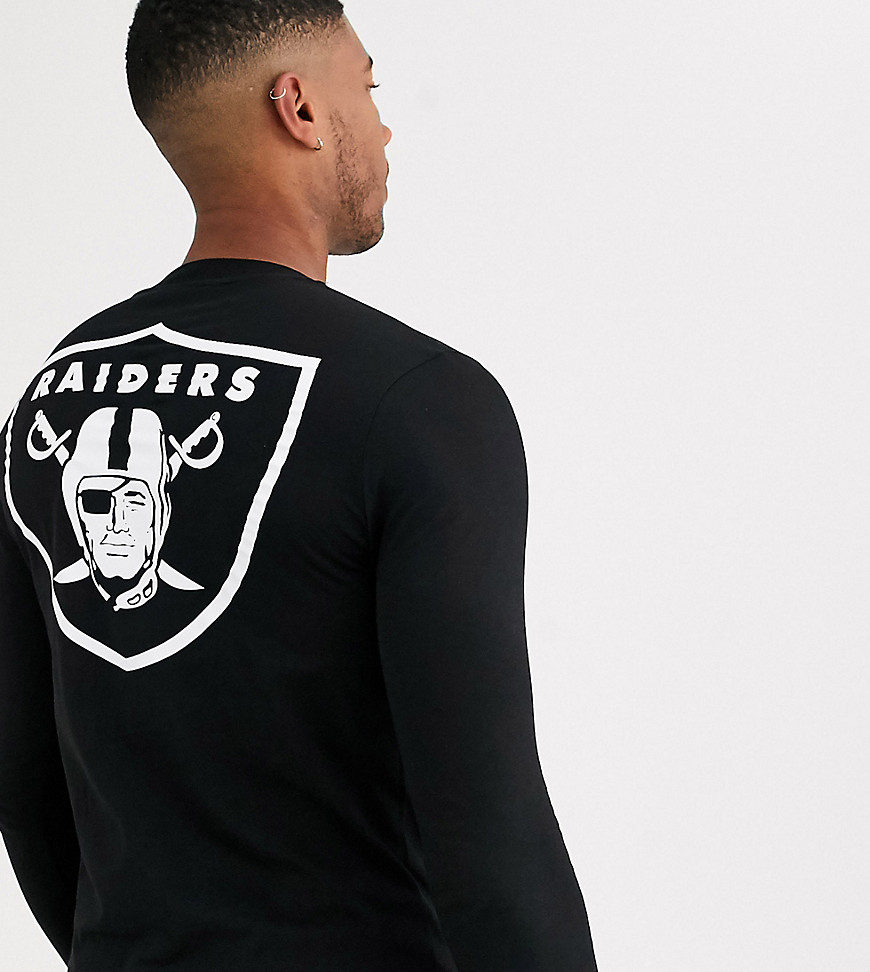 ASOS DESIGN NFL Tall long sleeve t-shirt with raiders back print-Black