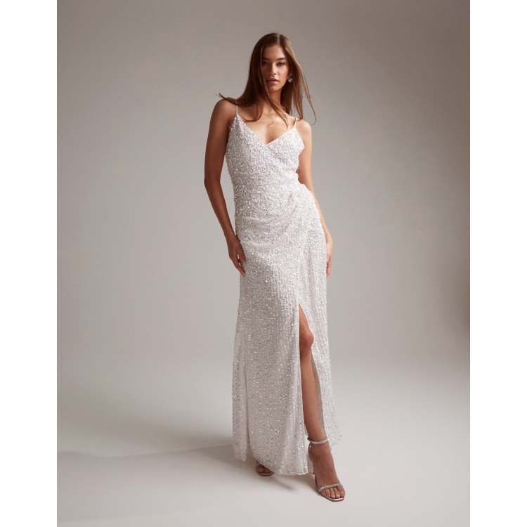 ASOS DESIGN Nia embellished drape side cami maxi wedding dress in